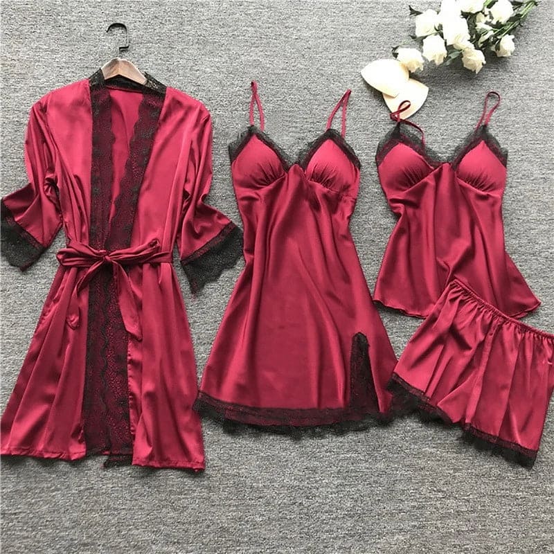 Valenzora | Satin-Pyjama-Set mit Spitze für Damen