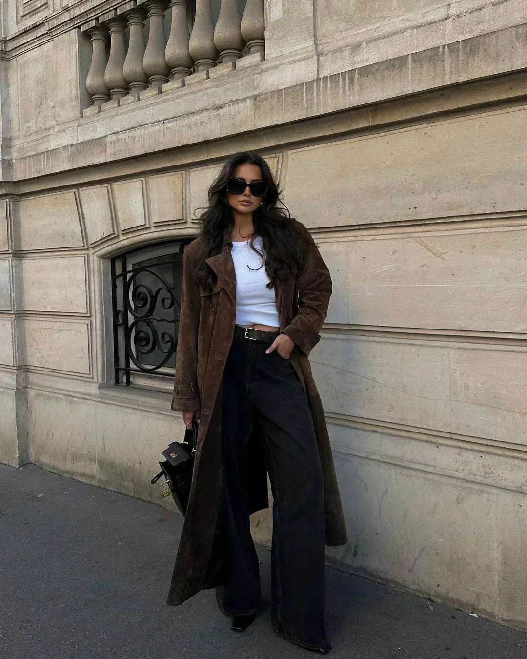 Valenzora | Brown Suedette Double-Breasted Coat Women's Coats