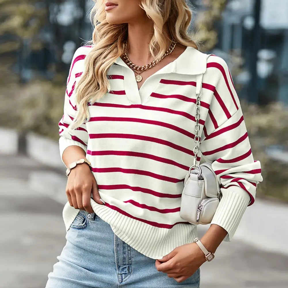 Striped print casual sweater