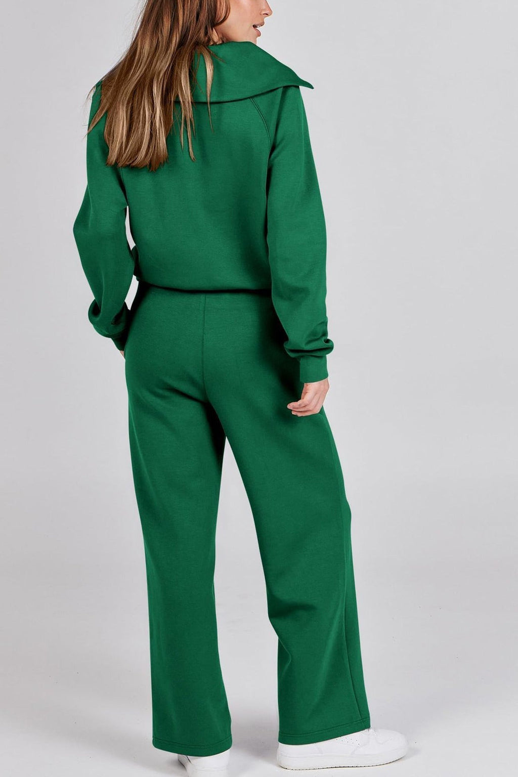 Valenzora | Long wide-leg trouser set with lapel zip-up sweatshirt