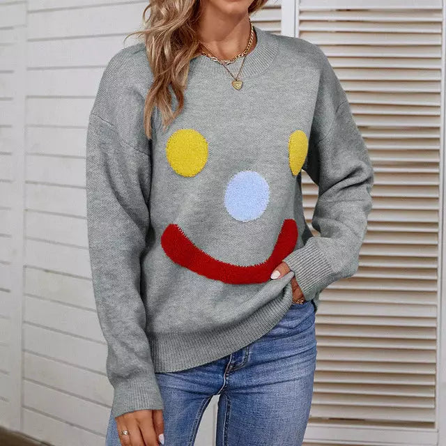 Valenzora | Casual knit sweater with smiley face