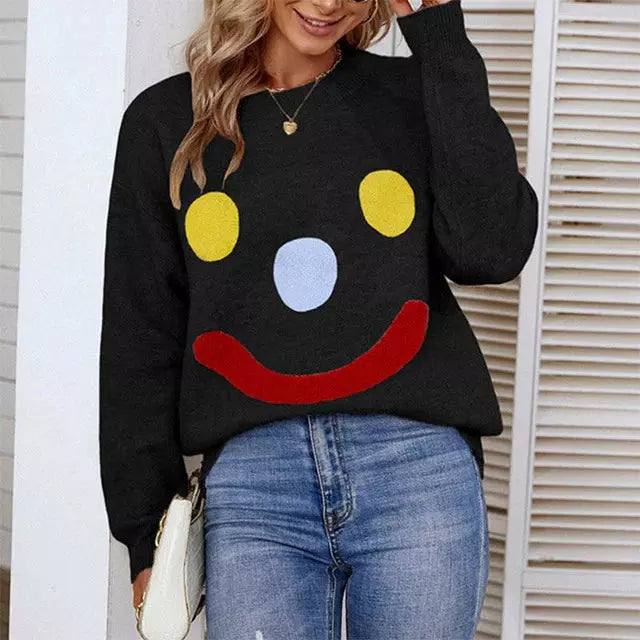 Valenzora | Casual knit sweater with smiley face