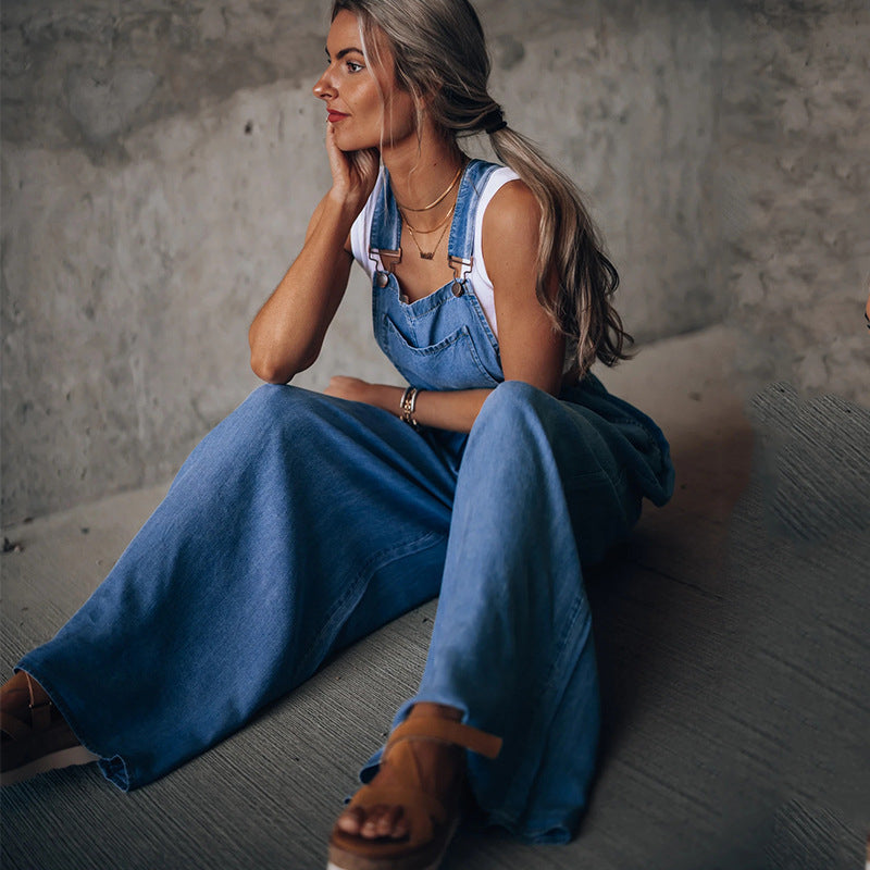 Valenzora | Ärmelloser Jumpsuit aus Denim mit weitem Bein und lockerer Passform für Damen