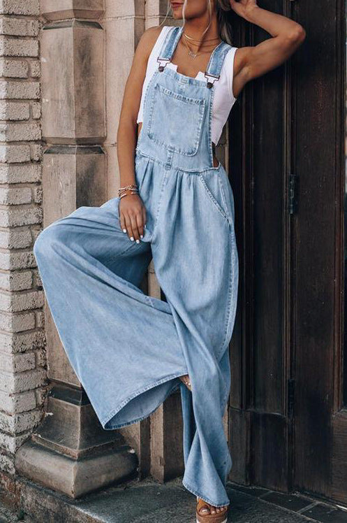 Valenzora | Ärmelloser Jumpsuit aus Denim mit weitem Bein und lockerer Passform für Damen