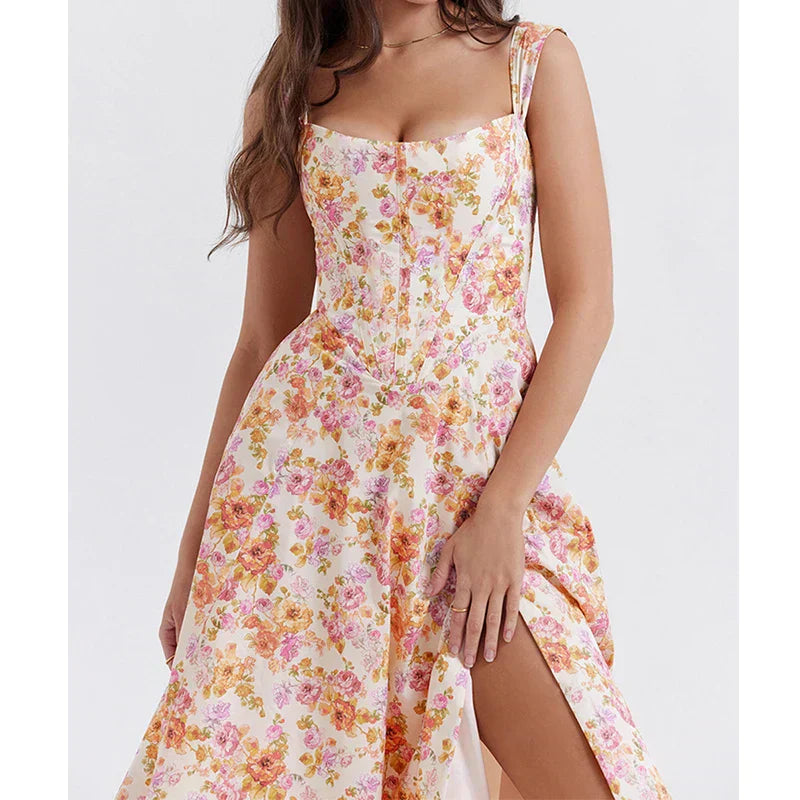Valenzora | Florales Korsett-Midikleid