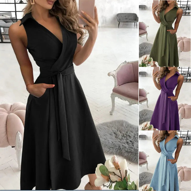 Valenzora | Wrap dress Sleeveless Collarless design Flattering waistband Knee-length