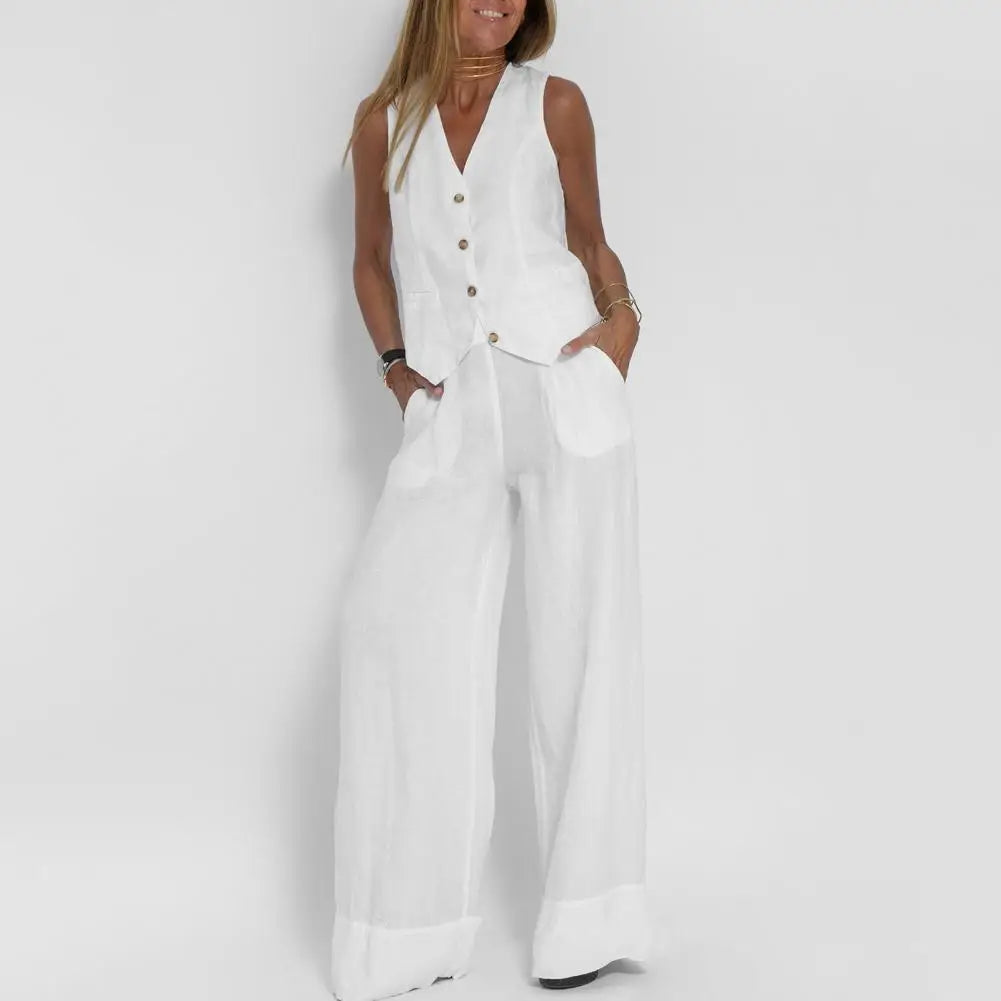 Valenzora | Sleeveless linen vest and wide-leg trousers for women