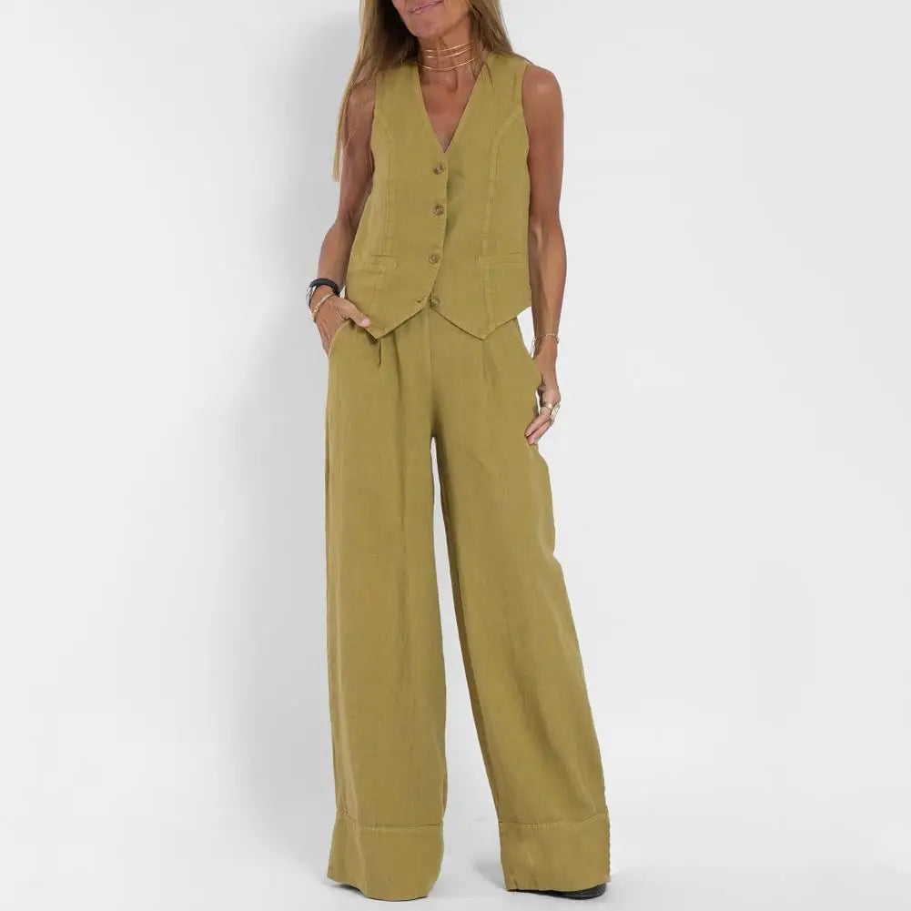 Valenzora | Sleeveless linen vest and wide-leg trousers for women