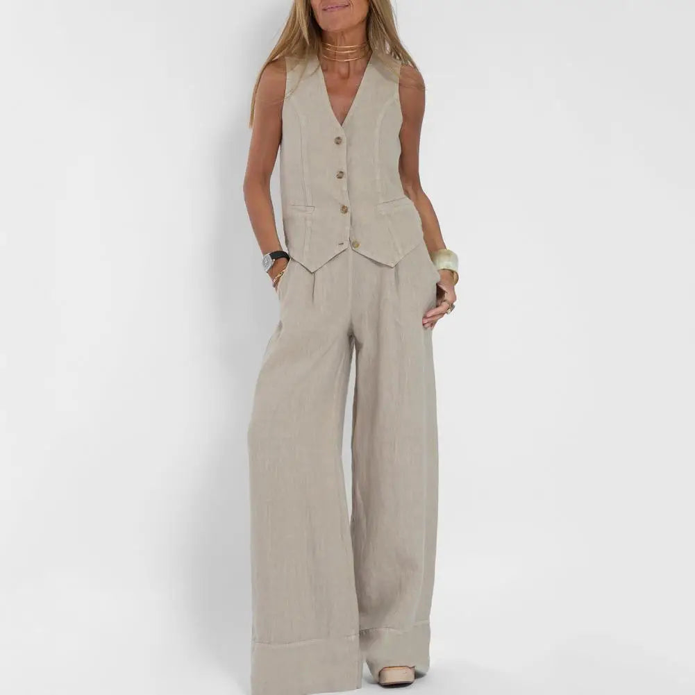 Valenzora | Sleeveless linen vest and wide-leg trousers for women