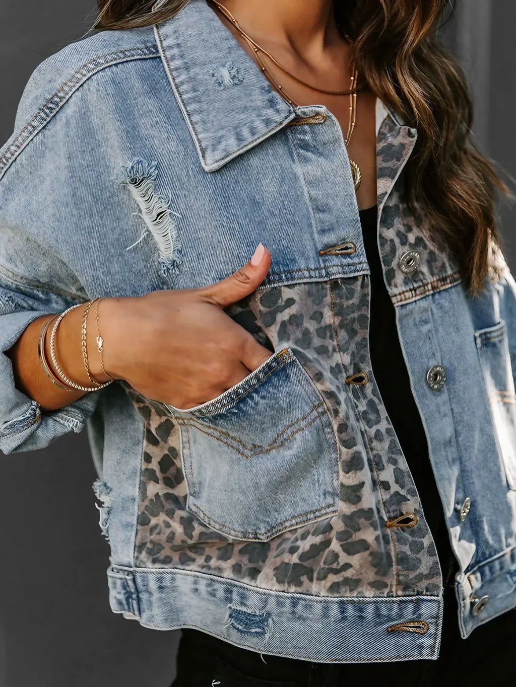 Valenzora | Jeansjacke mit Leopardenmuster