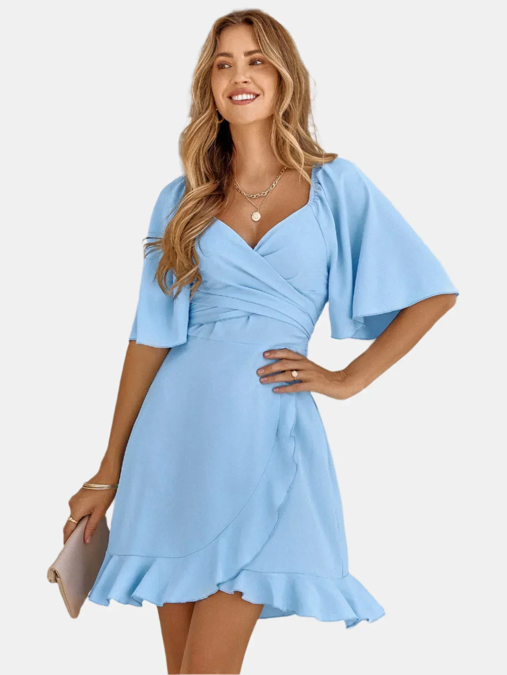 Valenzora | Elegantes Kleid mit V-Ausschnitt und Rüschen am Saum