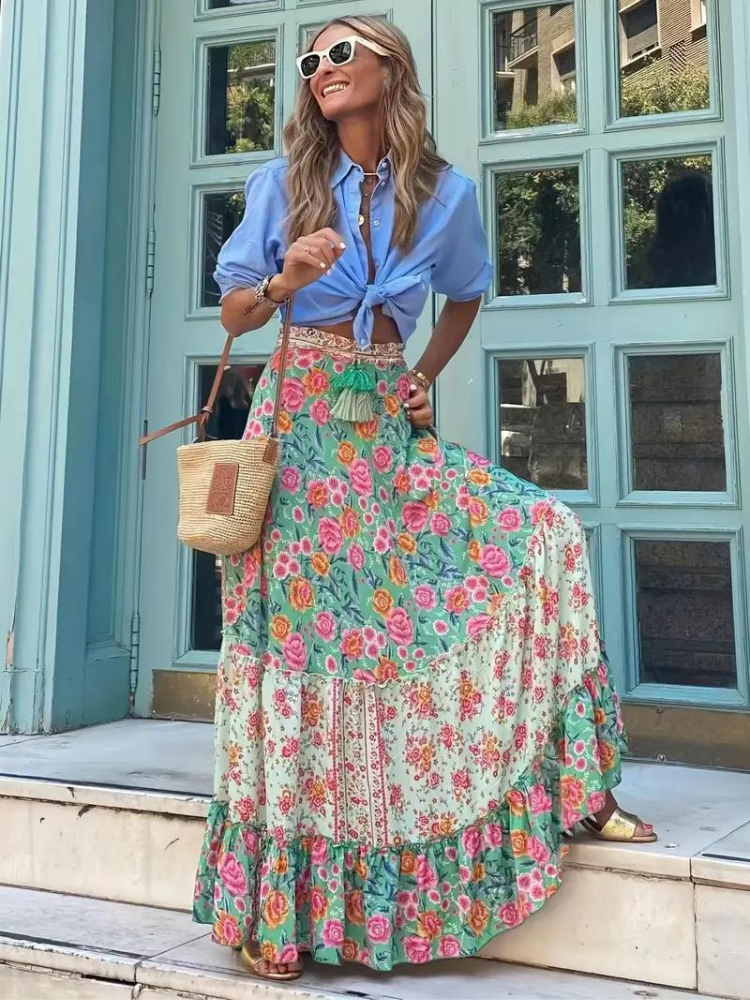 Valenzora | Maxi skirt Colorful boho ruffled skirt