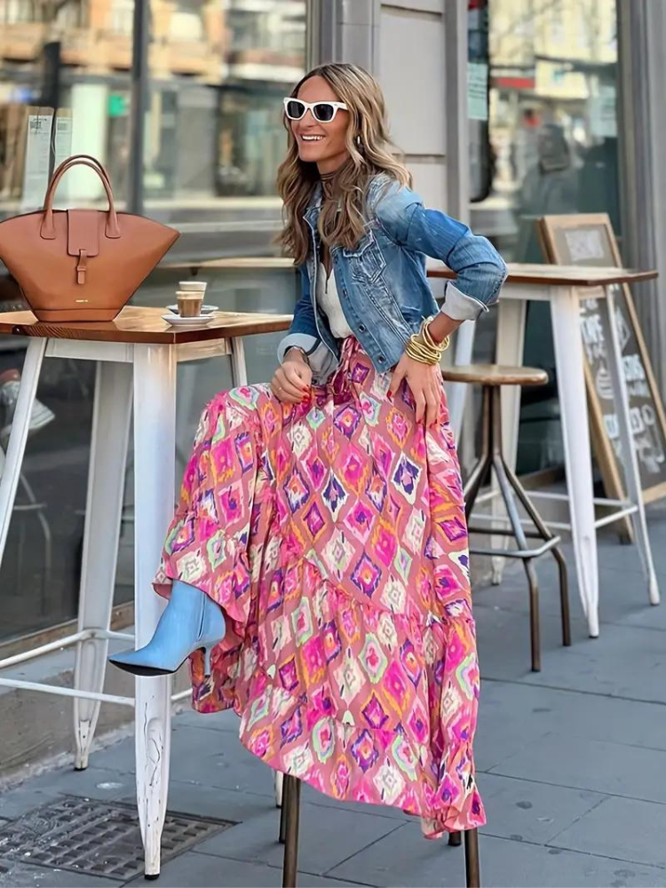Valenzora | Maxi skirt Colorful boho ruffled skirt