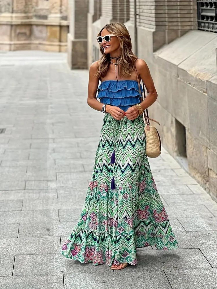 Valenzora | Maxi skirt Colorful boho ruffled skirt