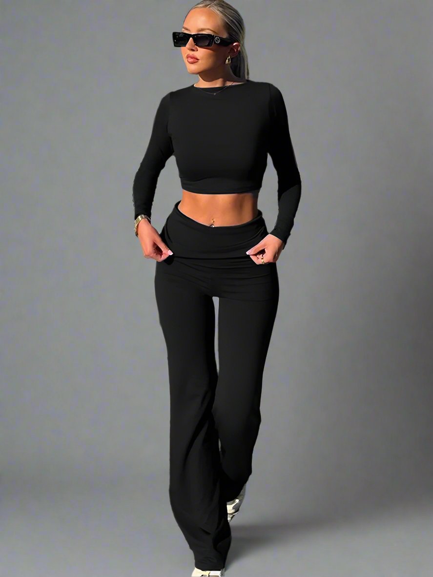 Valenzora | Women's two-piece cotton set with wide legs and long sleeves
