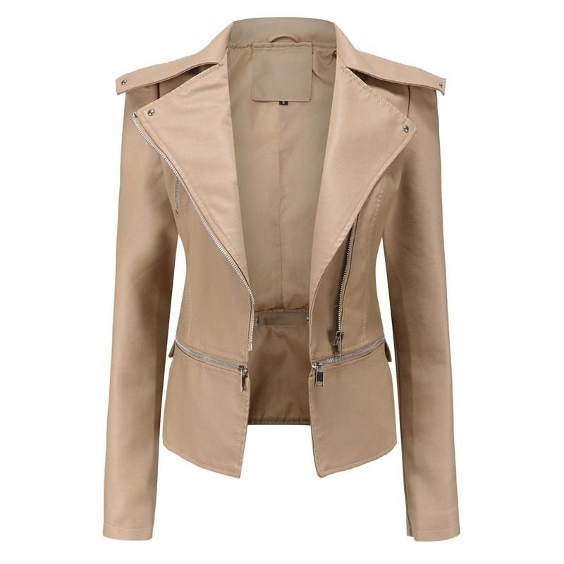 Valenzora | Gothic Soft Leather Jacket with Lapel and Breathable Zipper Design
