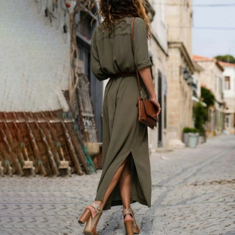 Valenzora – Elegantes Hemdblusenkleid für Damen | Langärmliges Hemdblusenkleid im Bohème-Stil mit Gürtel