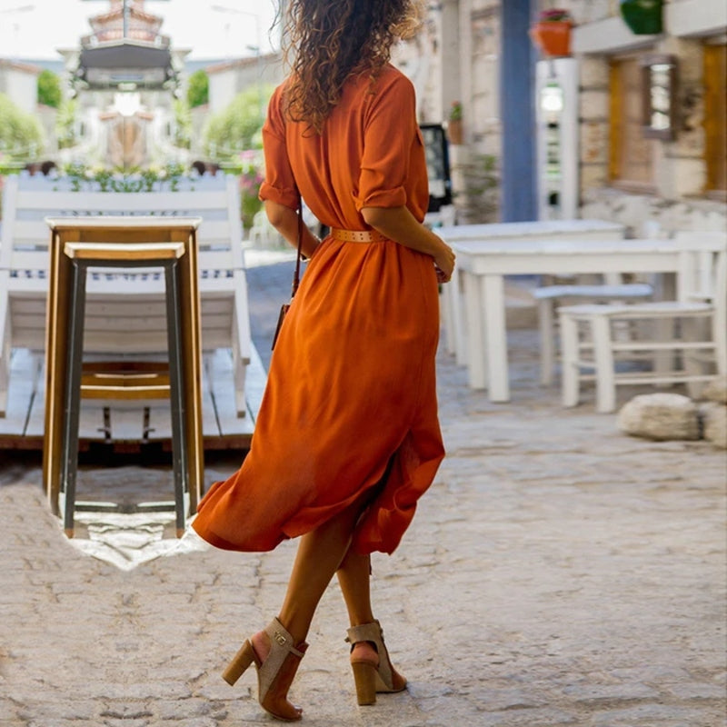 Valenzora – Elegantes Hemdblusenkleid für Damen | Langärmliges Hemdblusenkleid im Bohème-Stil mit Gürtel