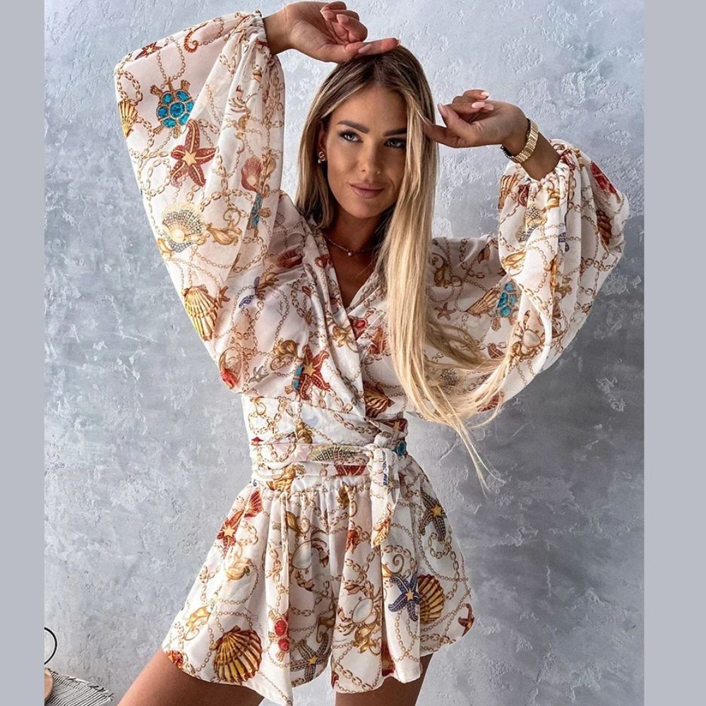 Valenzora | Ranta Leichter, stylischer und bequemer Langarm-Jumpsuit mit Sommerprint