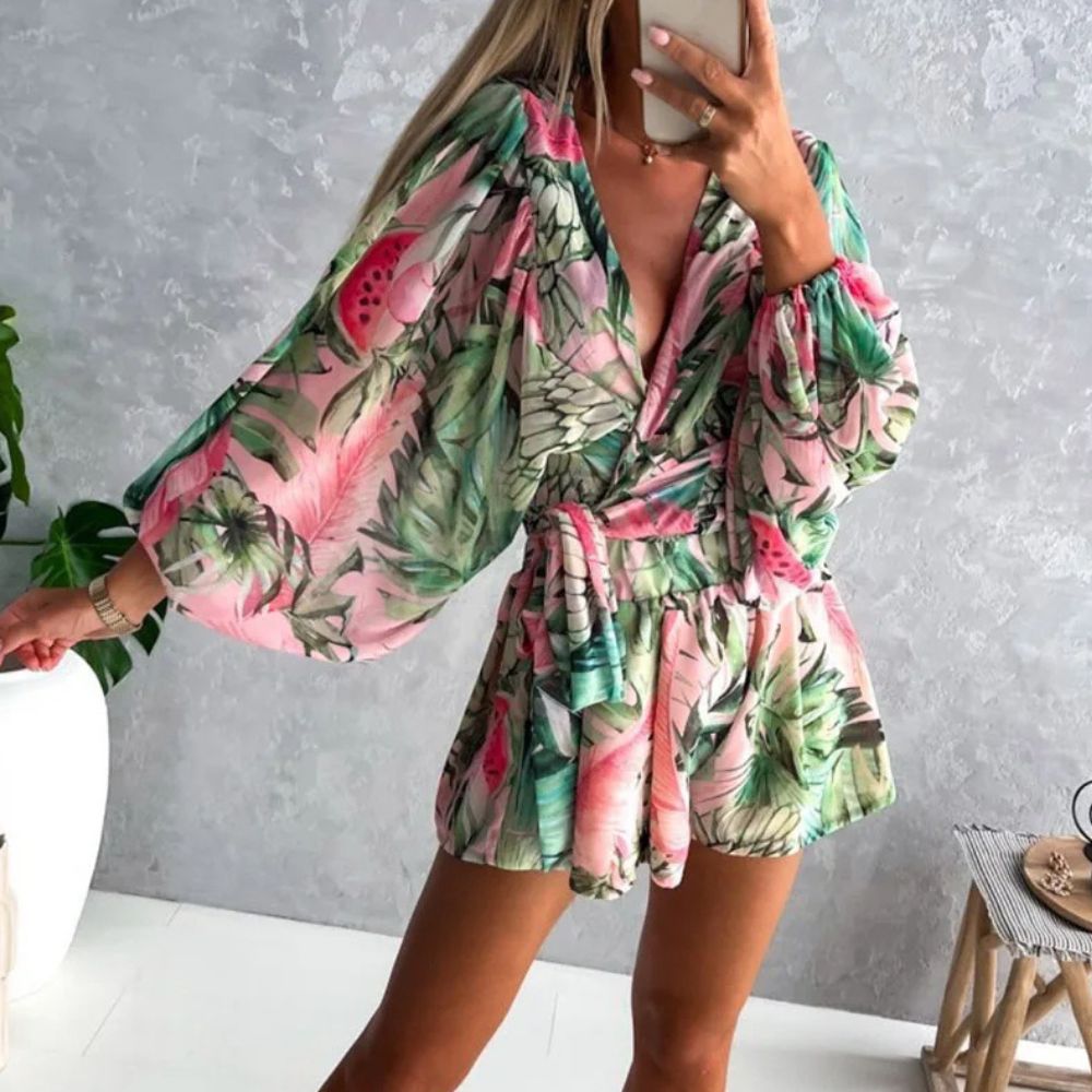 Valenzora | Ranta Leichter, stylischer und bequemer Langarm-Jumpsuit mit Sommerprint