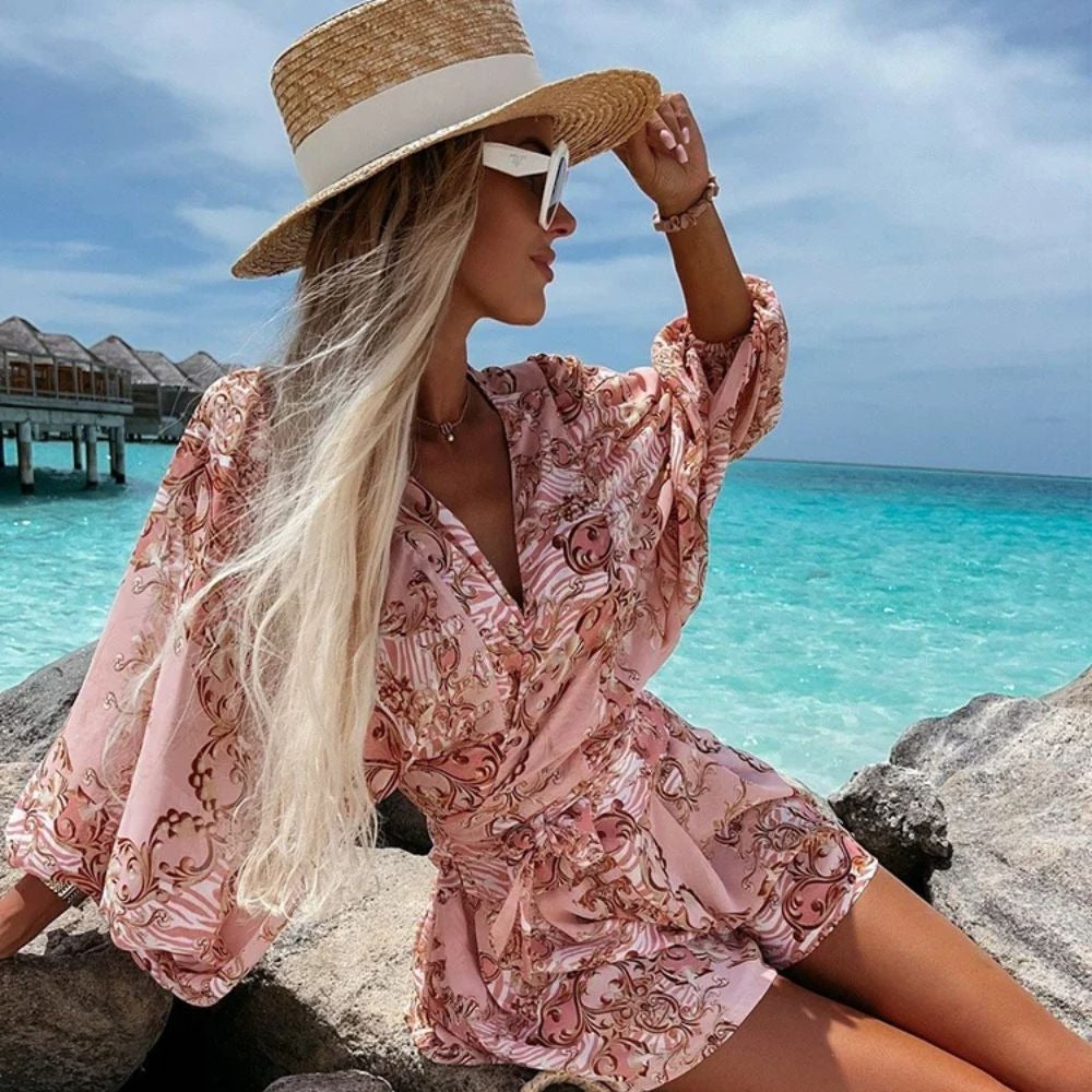 Valenzora | Ranta Leichter, stylischer und bequemer Langarm-Jumpsuit mit Sommerprint