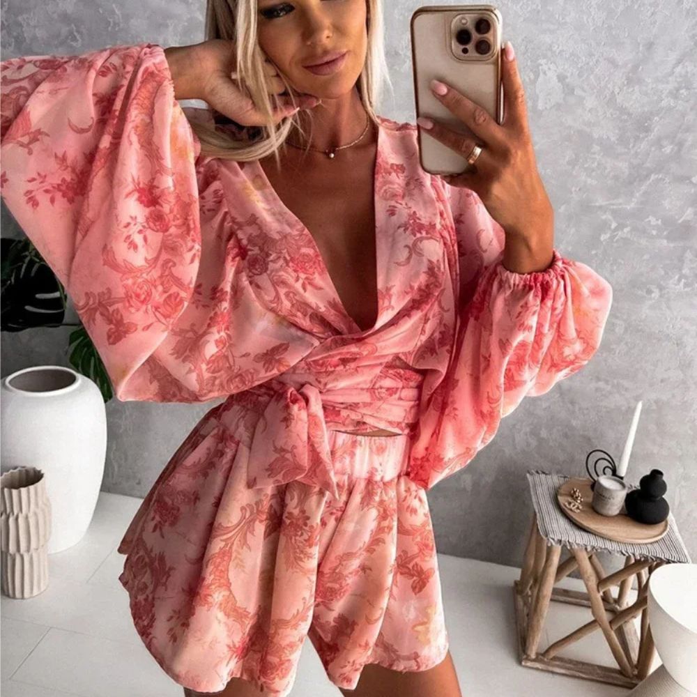 Valenzora | Ranta Leichter, stylischer und bequemer Langarm-Jumpsuit mit Sommerprint