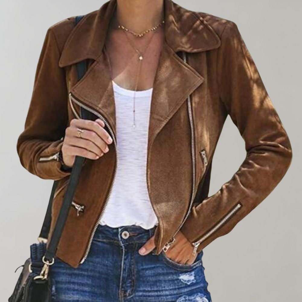 Valenzora | Wildleder Bikerjacke mit Reißverschluss für Damen