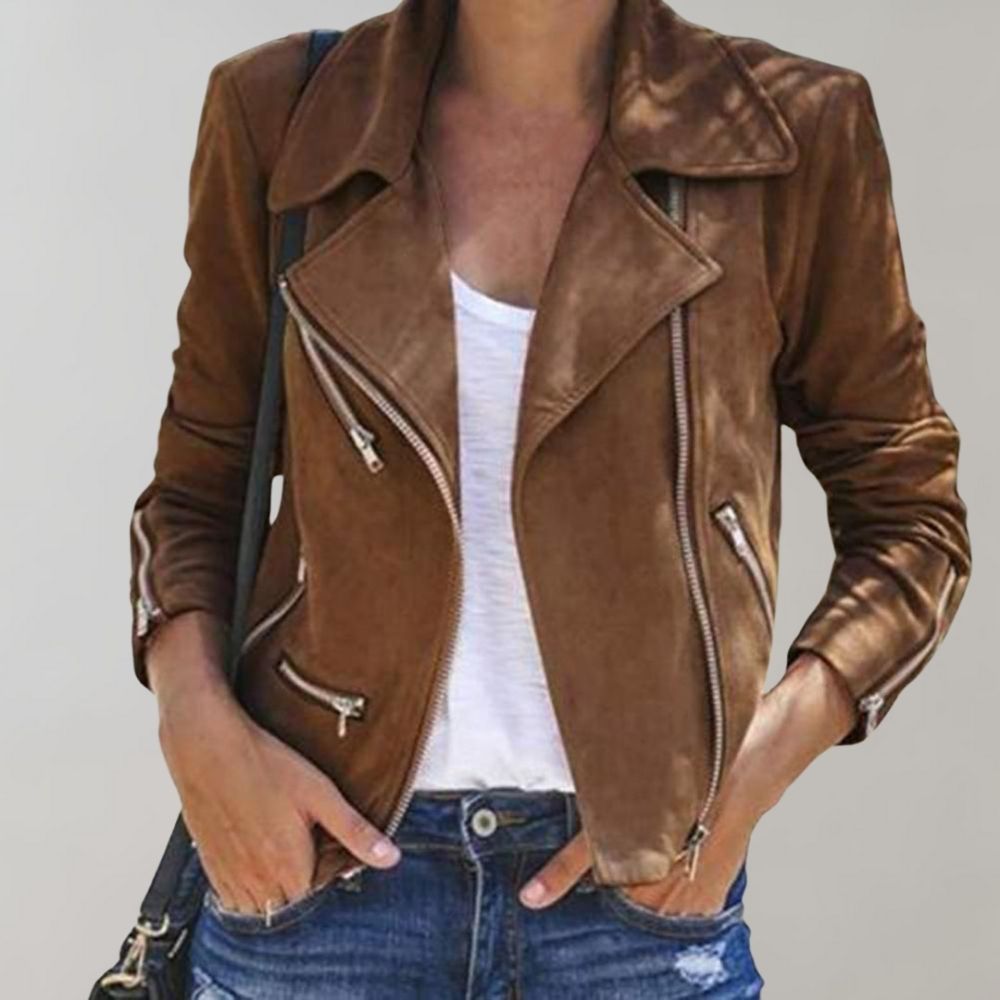 Valenzora | Suede biker jacket with zipper for women