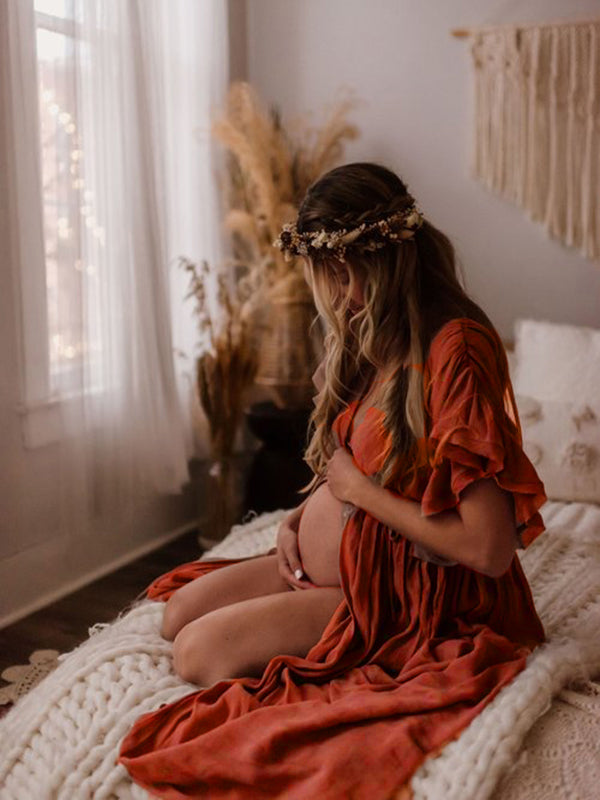 Valenzora | Pregnancy Chaps for Photoshoots, Baby Shower Dresses with Buttons, Drawstring, Backless