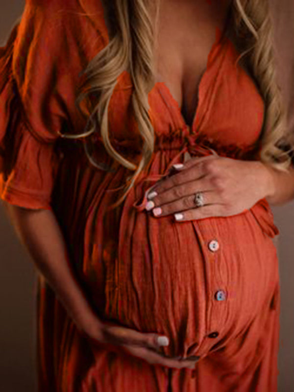 Valenzora | Pregnancy Chaps for Photoshoots, Baby Shower Dresses with Buttons, Drawstring, Backless