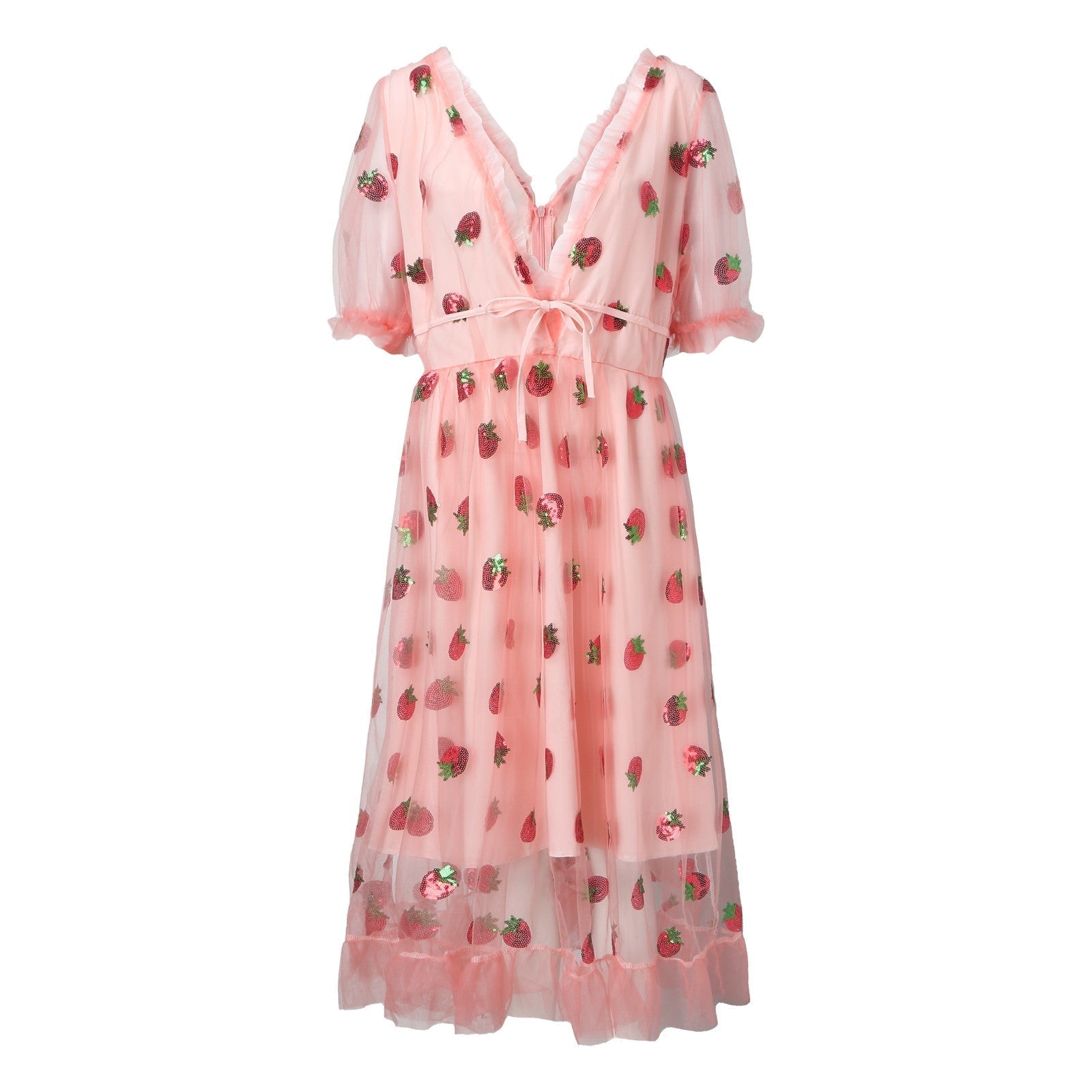 Women's tulle dress with playful strawberry design and elegant lacing, size S