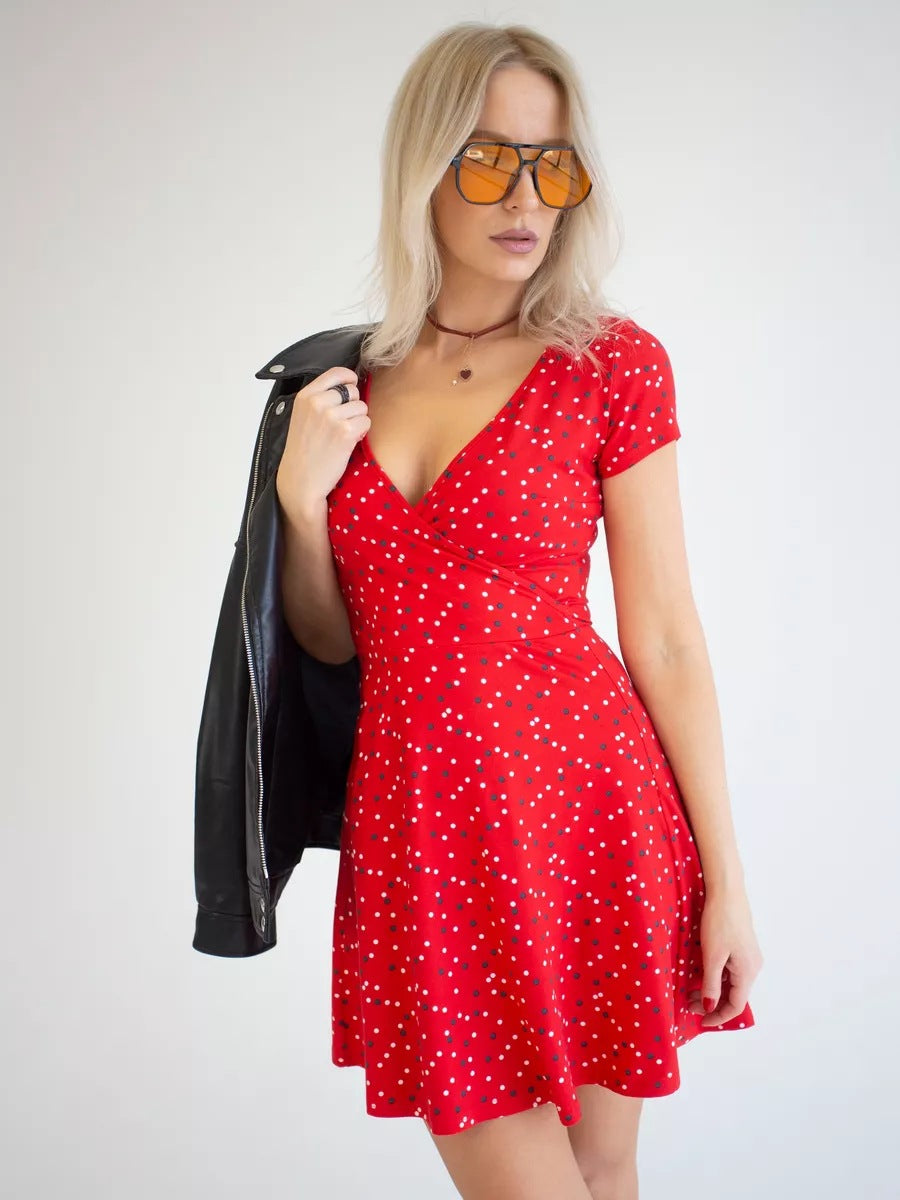 Valenzora | Short-sleeved, high-waisted, A-line floral dress