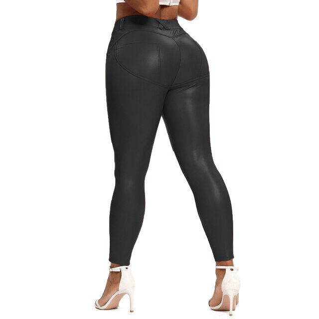 Valenzora | Leather Leggings Fitness Pants Flat Tummy Control
