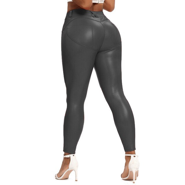 Valenzora | Leder-Leggings Fitnesshose flache Bauchkontrolle