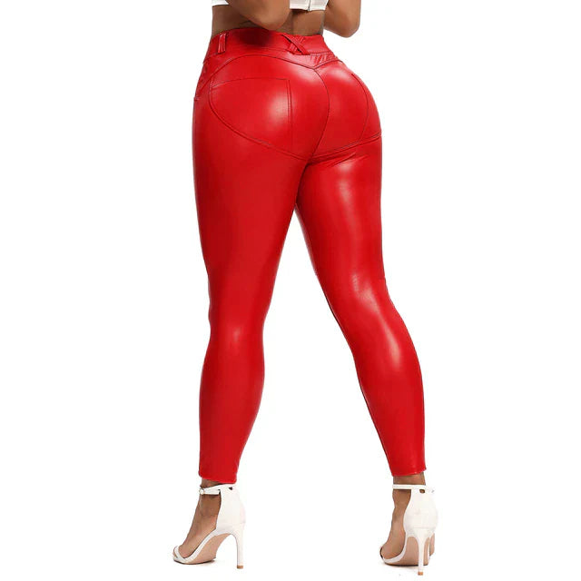 Valenzora | Leder-Leggings Fitnesshose flache Bauchkontrolle