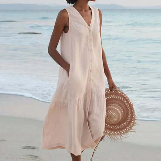 Valenzora | Weiches rosa Leinenkleid