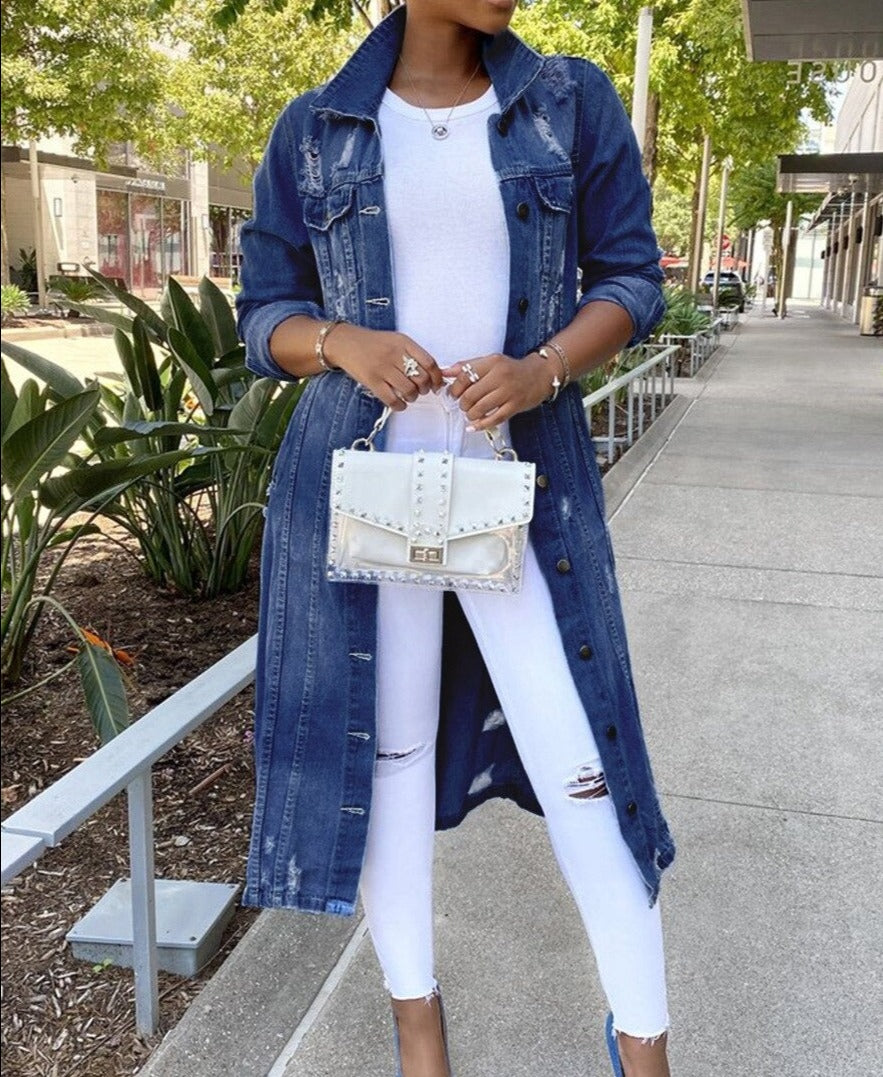 Valenzora - Lange Jeansjacke für Damen