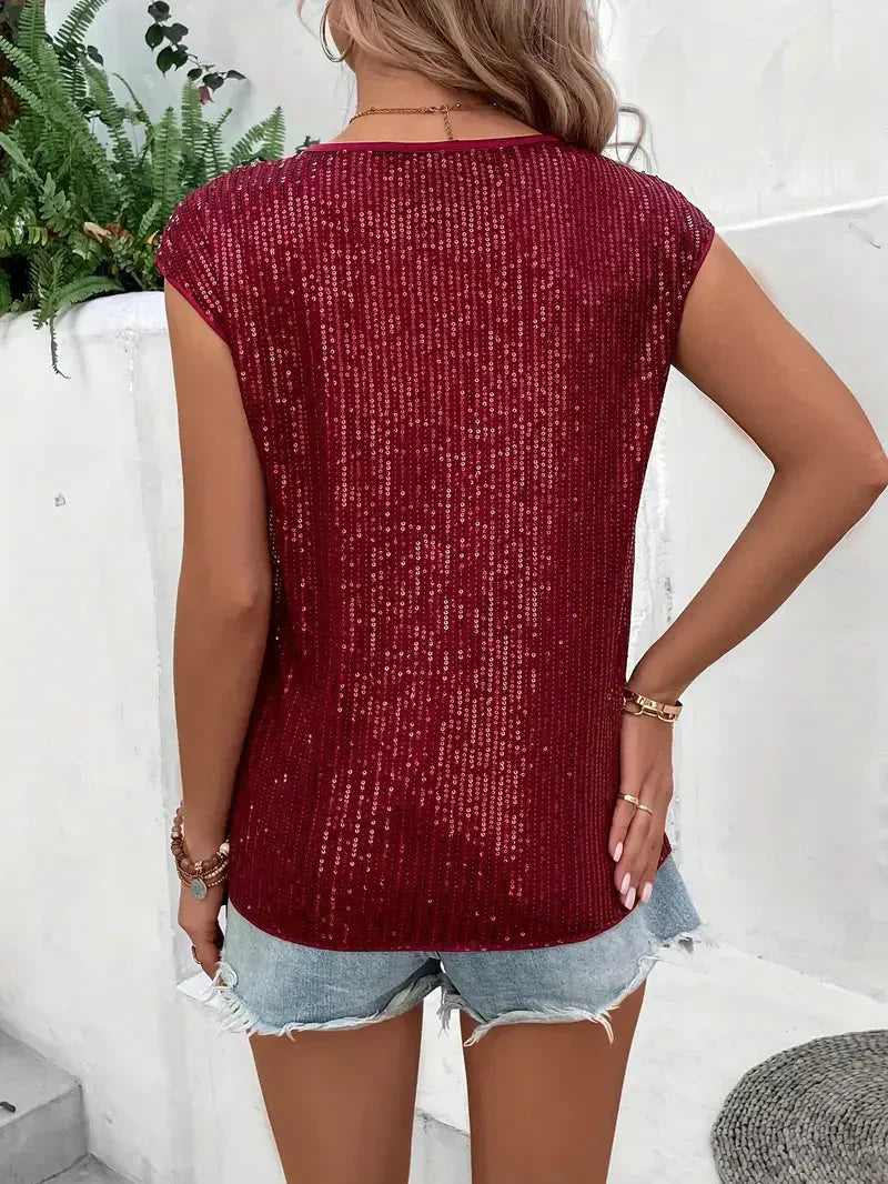 Valenzora | Pailletten-Top für Damen, ärmellose, glitzernde Bluse