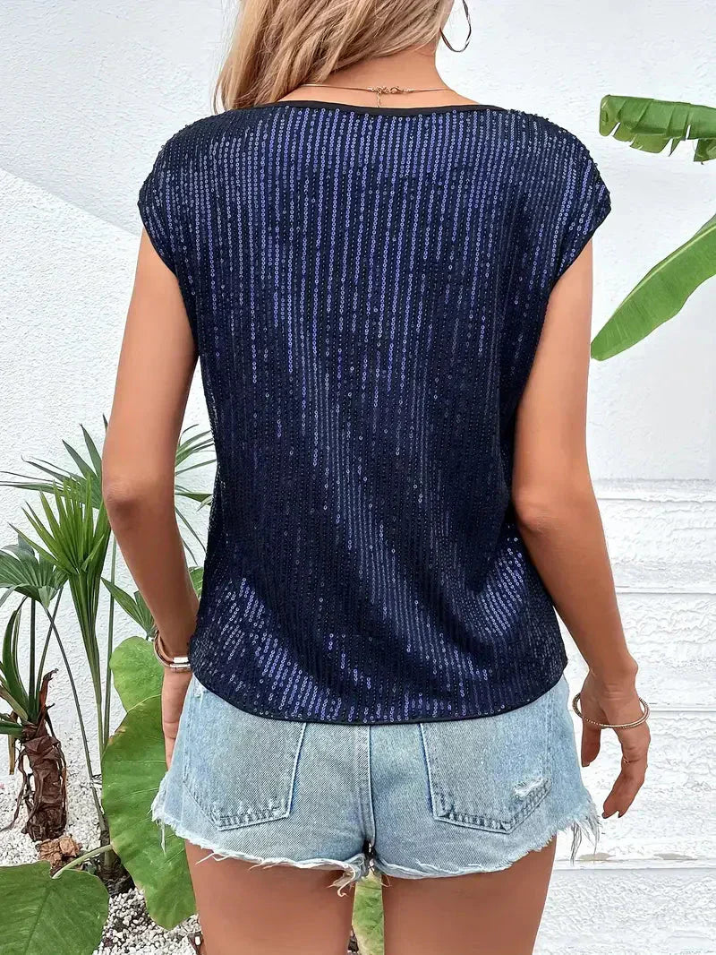 Valenzora | Pailletten-Top für Damen, ärmellose, glitzernde Bluse