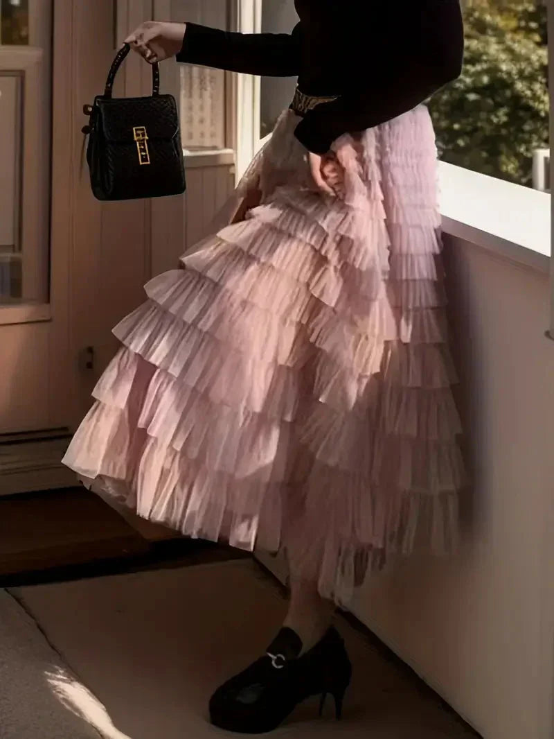 Valenzora | Long Ruffled Tulle Skirt Trendy Tulle Skirt
