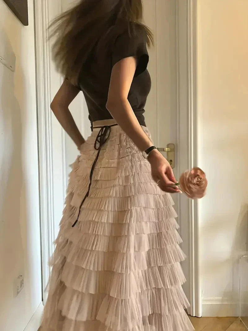 Valenzora | Long Ruffled Tulle Skirt Trendy Tulle Skirt