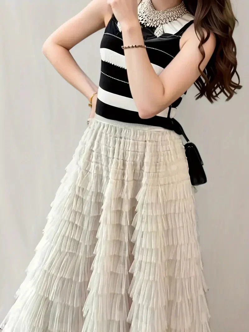 Valenzora | Long Ruffled Tulle Skirt Trendy Tulle Skirt