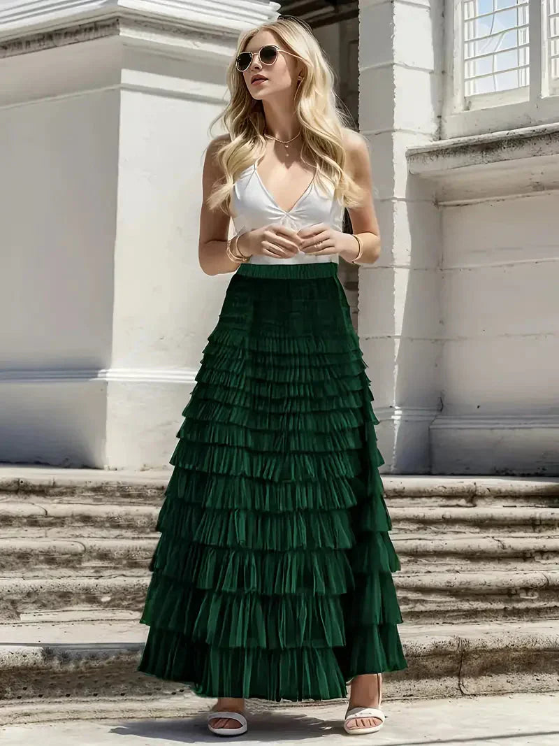 Valenzora | Long Ruffled Tulle Skirt Trendy Tulle Skirt