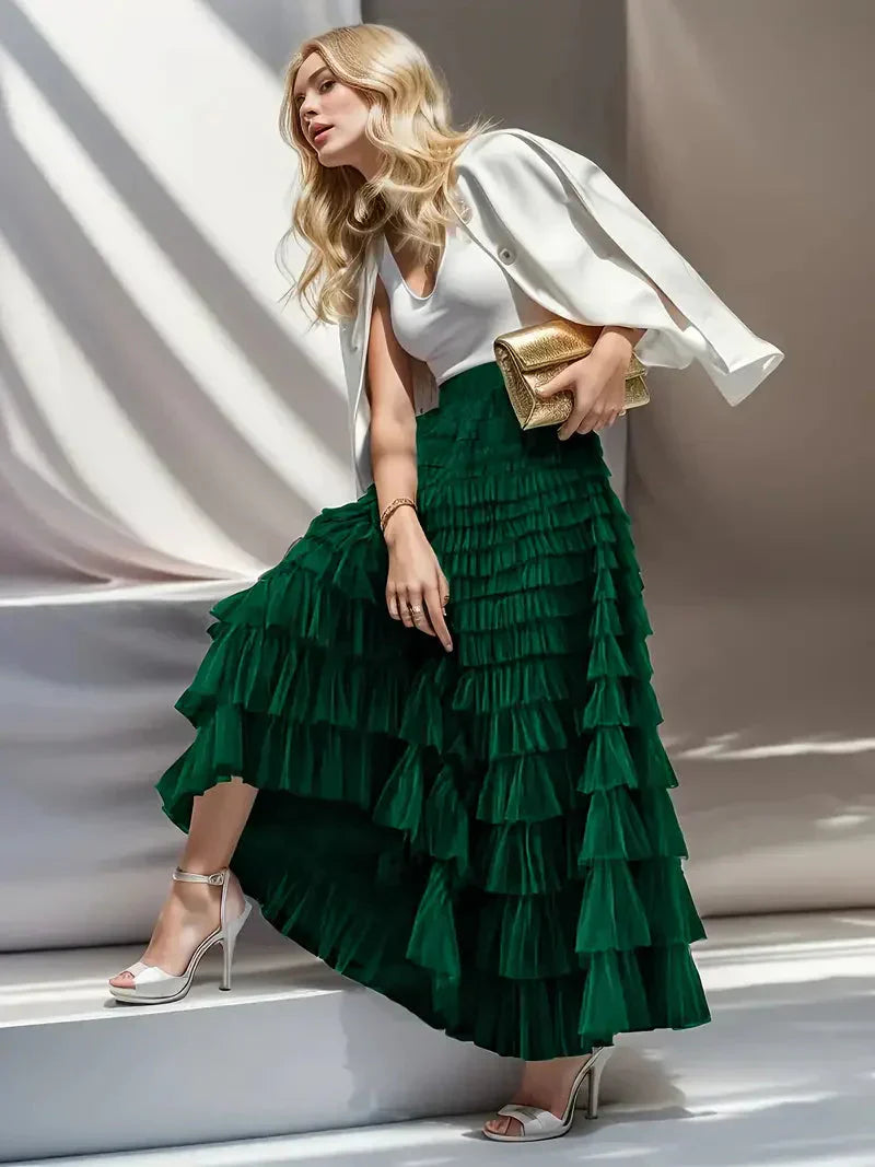 Valenzora | Long Ruffled Tulle Skirt Trendy Tulle Skirt