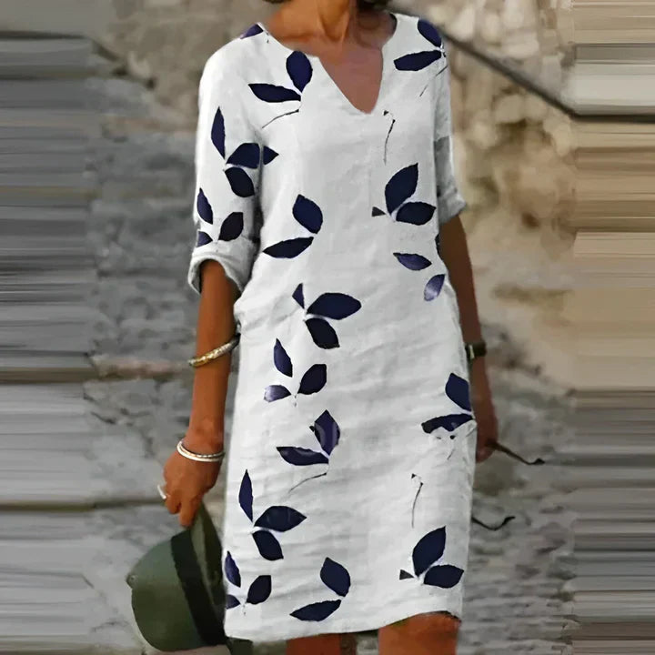 Valenzora | Beautiful leaf print summer dress for women