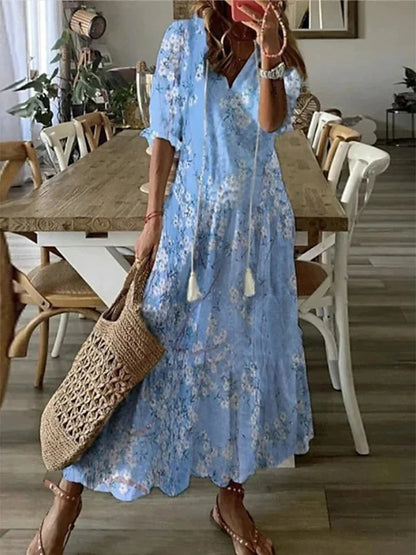 Valenzora | Loose Long Sleeve Boho Dress Sundress