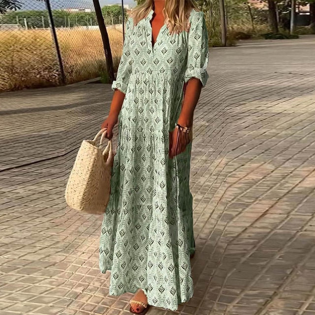 Valenzora | Half-sleeve V-neck boho dress, summer dress