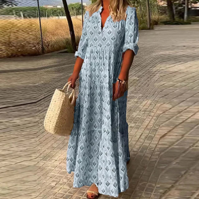 Valenzora | Half-sleeve V-neck boho dress, summer dress