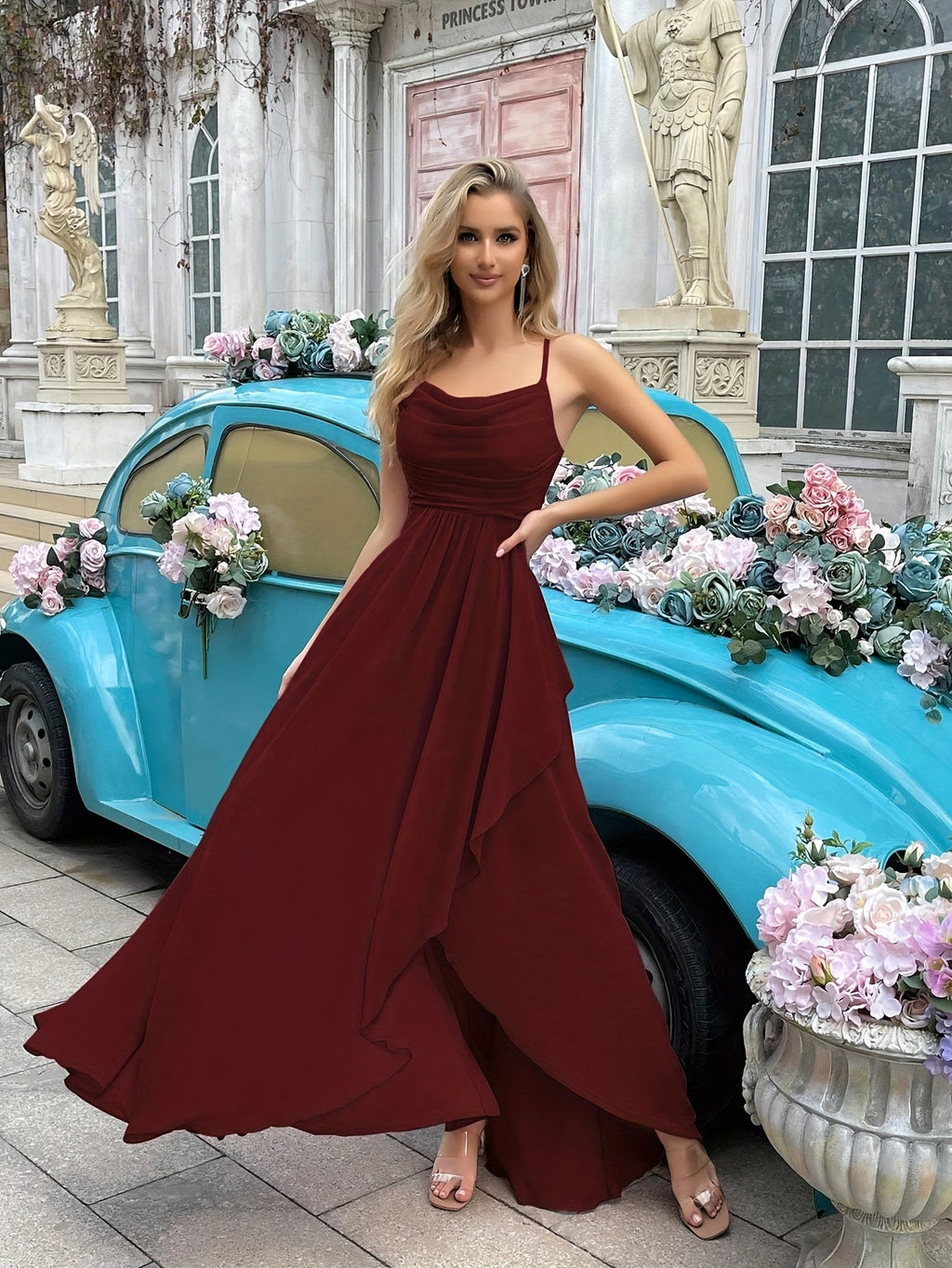 Valenzora | Elegant long evening dress with asymmetrical skirt