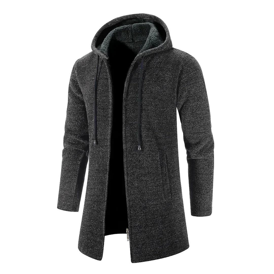 – Stilvoller langer Cardigan aus Wollmischung mit Kapuze